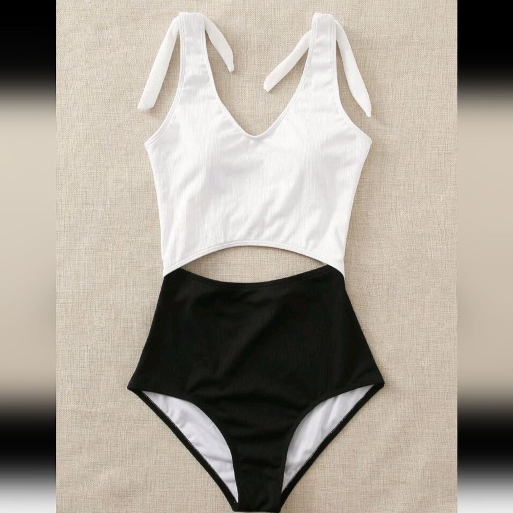 Two tone ribbed cut out one piece, SHEIN, Small
